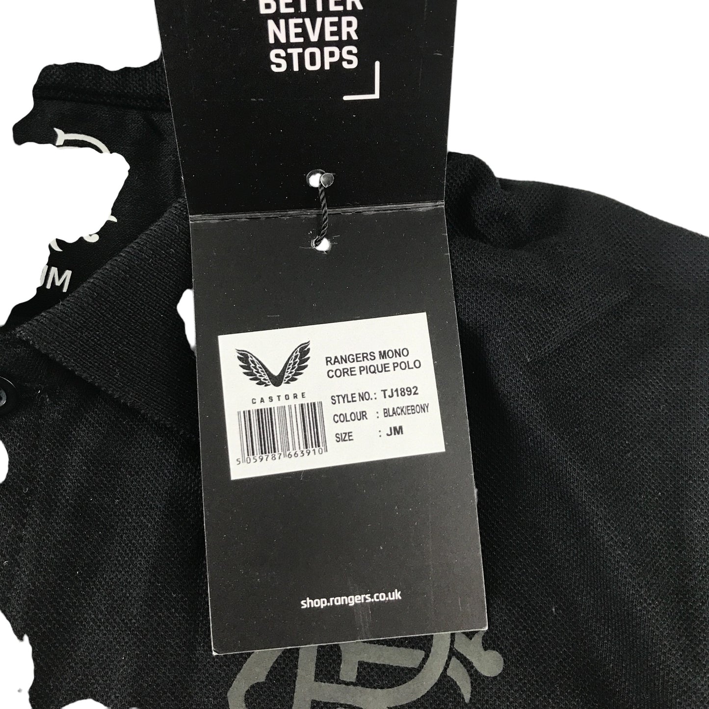 Castore polo shirt 10-11 years black Rangers F.C. dark grey logo