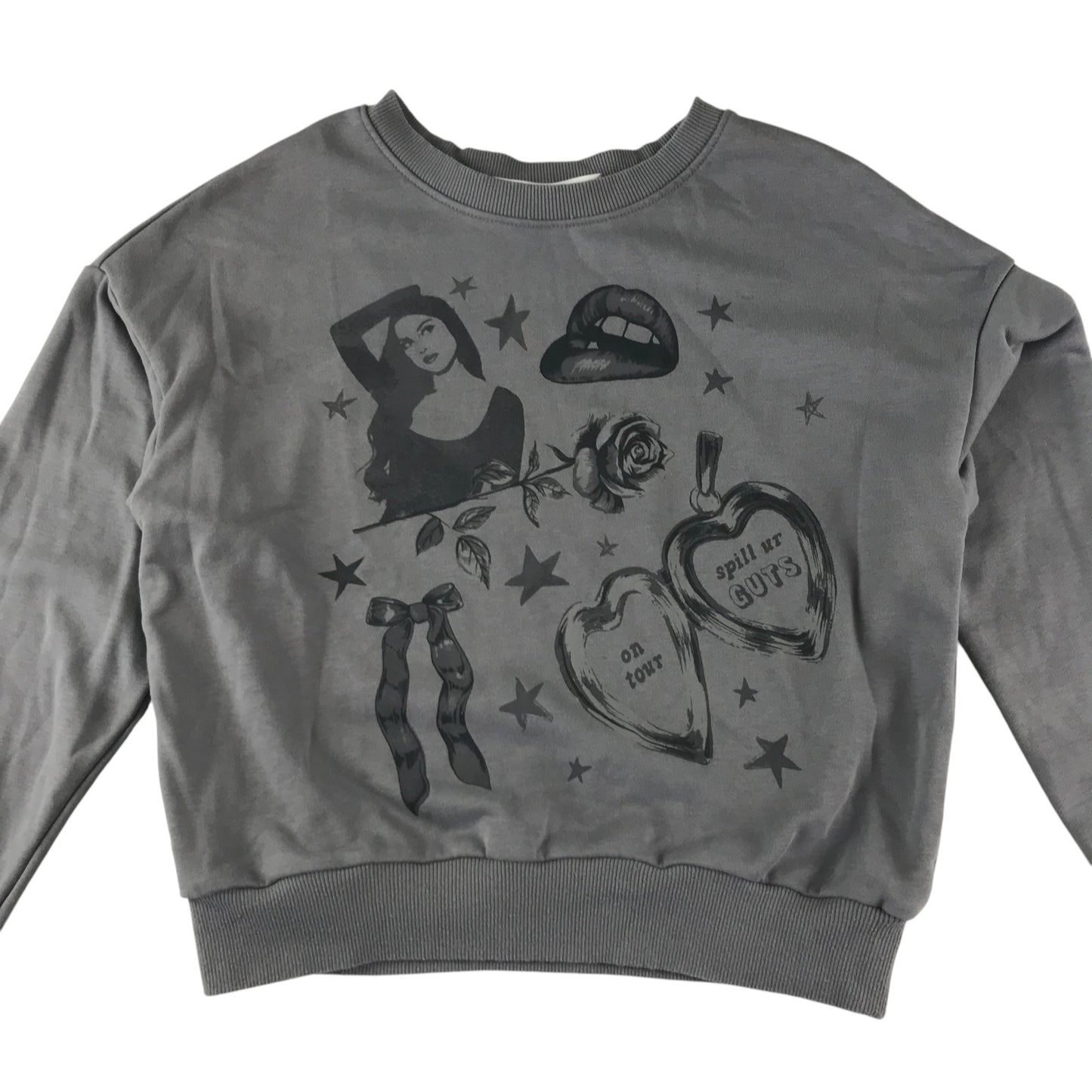 H&M sweater 11-12 years grey Olivia Rodrigo printed pullover