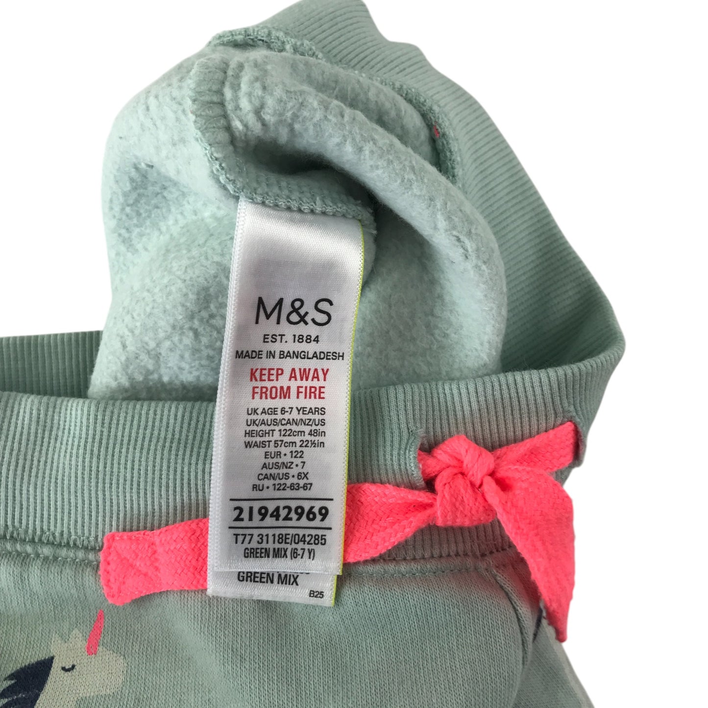 M&S joggers 6-7 years mint green unicorn print elasticated waistband