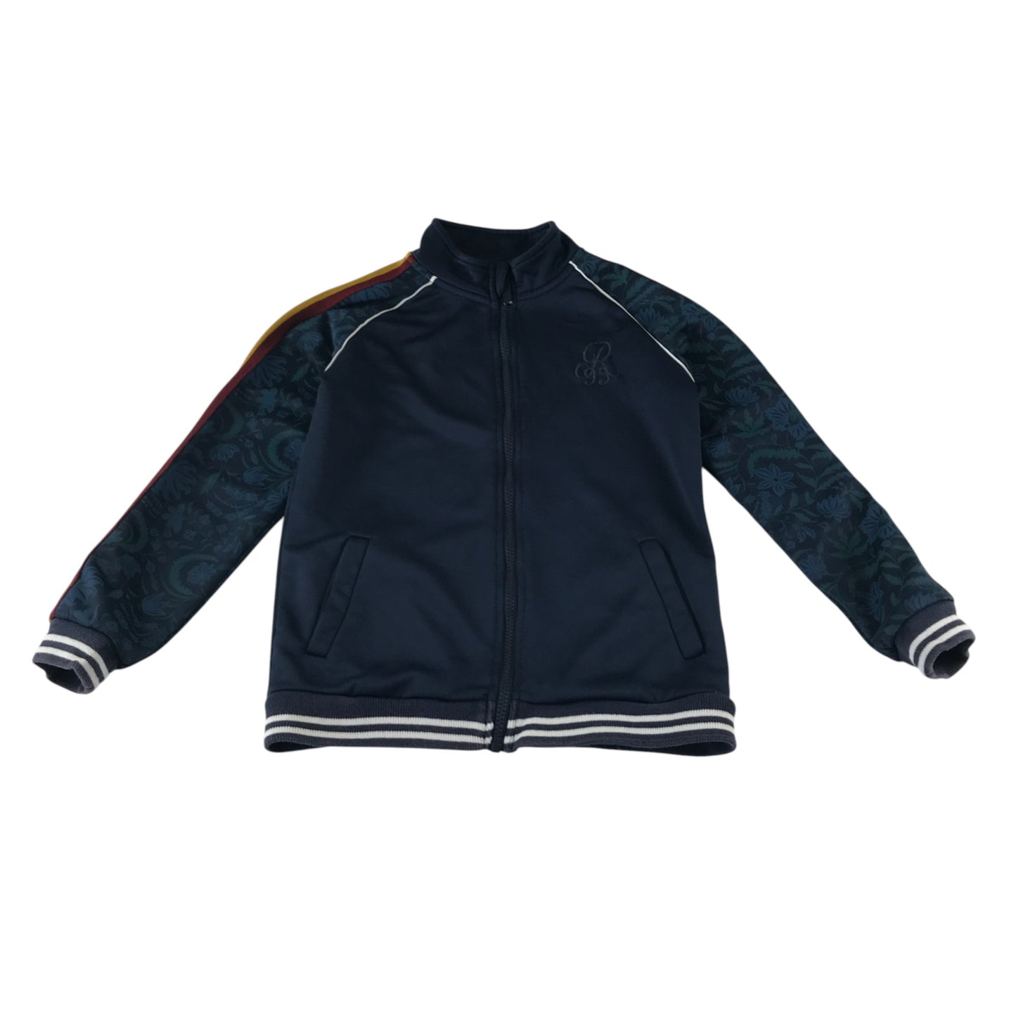 River Island sweater 9-10 years navy blue full zipper floral sleeves