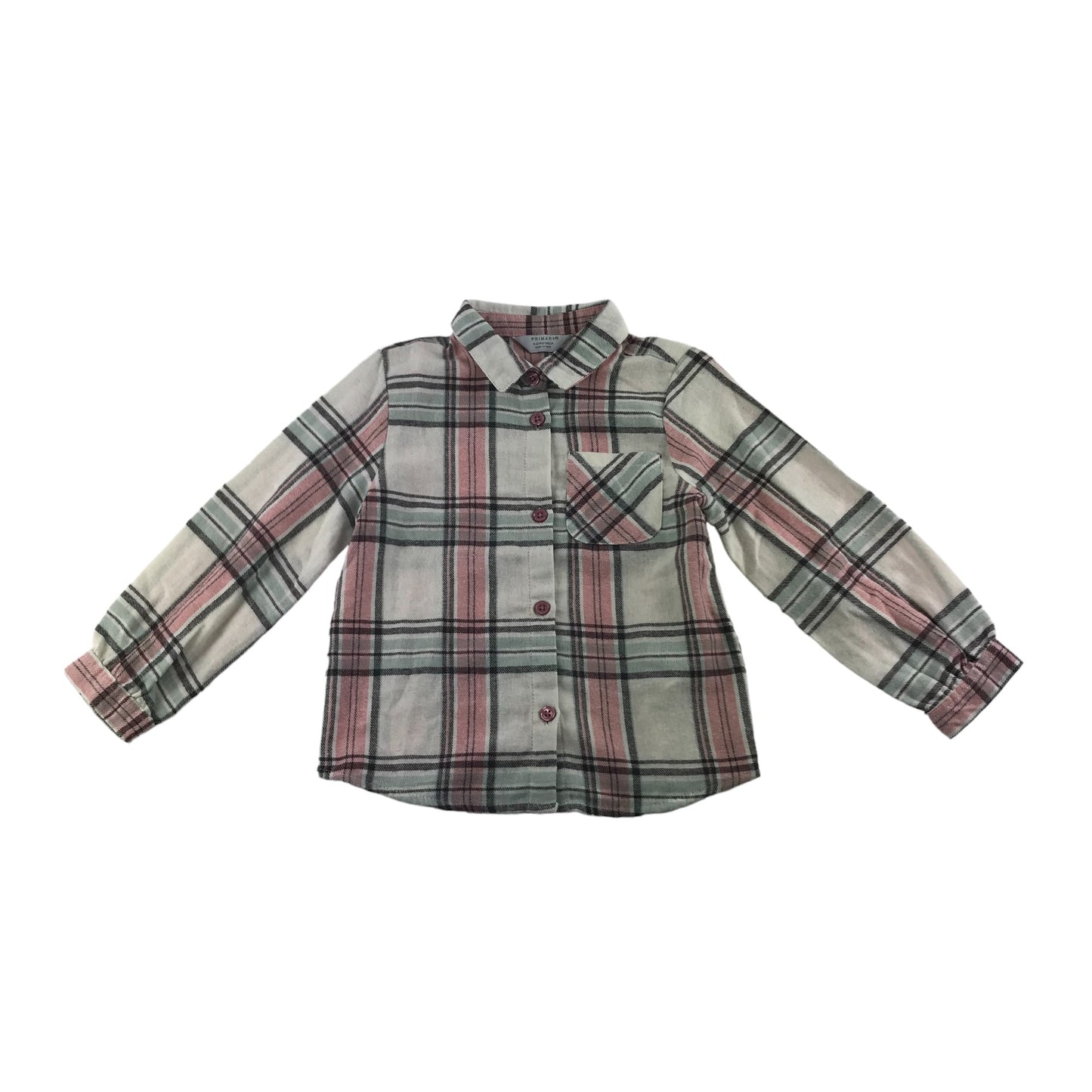 Primark Shirt Age 4 Pink white Checked Long Sleeve Button Up Cotton