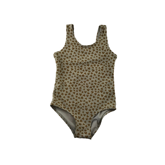 H&M Swimsuit Age 7 Beige and Brown Love Hearts One Piece Cossie