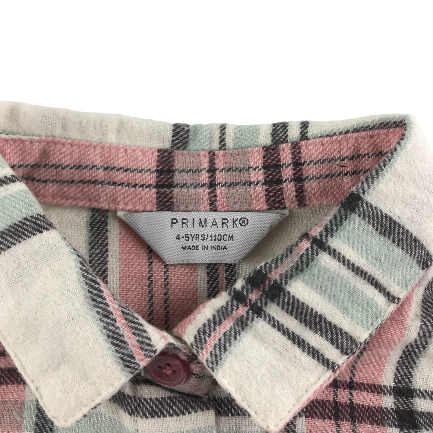 Primark Shirt Age 4 Pink white Checked Long Sleeve Button Up Cotton