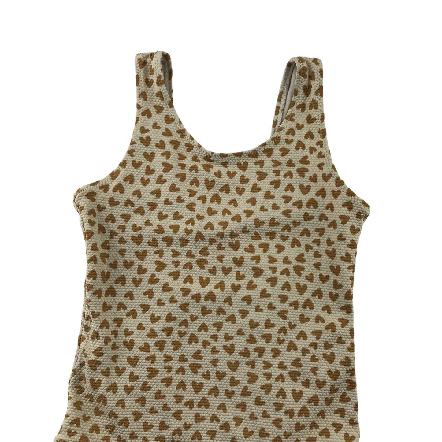 H&M Swimsuit Age 7 Beige and Brown Love Hearts One Piece Cossie