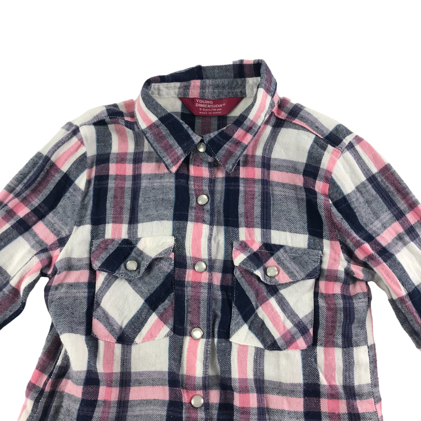 Young Dimensions Shirt Age 5 Navy Grey White Checked Button Up Cotton