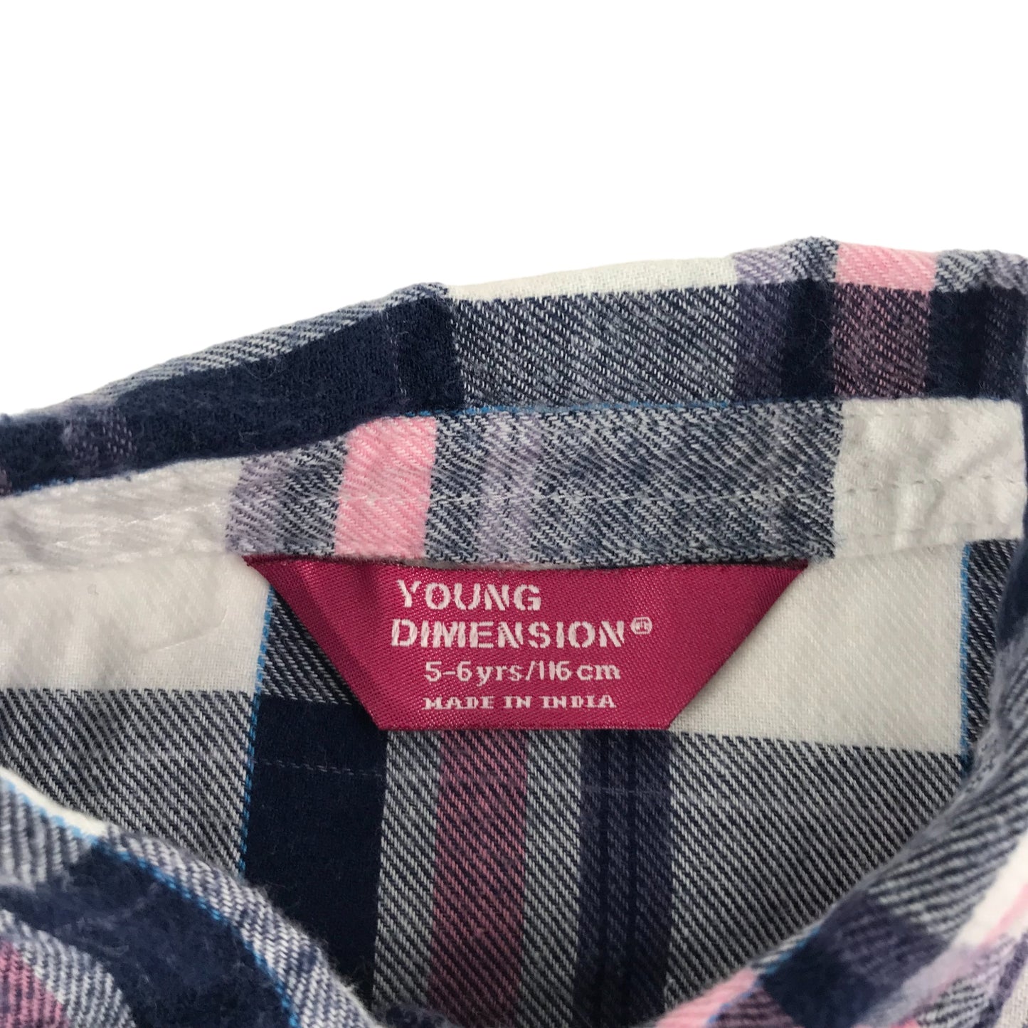 Young Dimensions Shirt Age 5 Navy Grey White Checked Button Up Cotton
