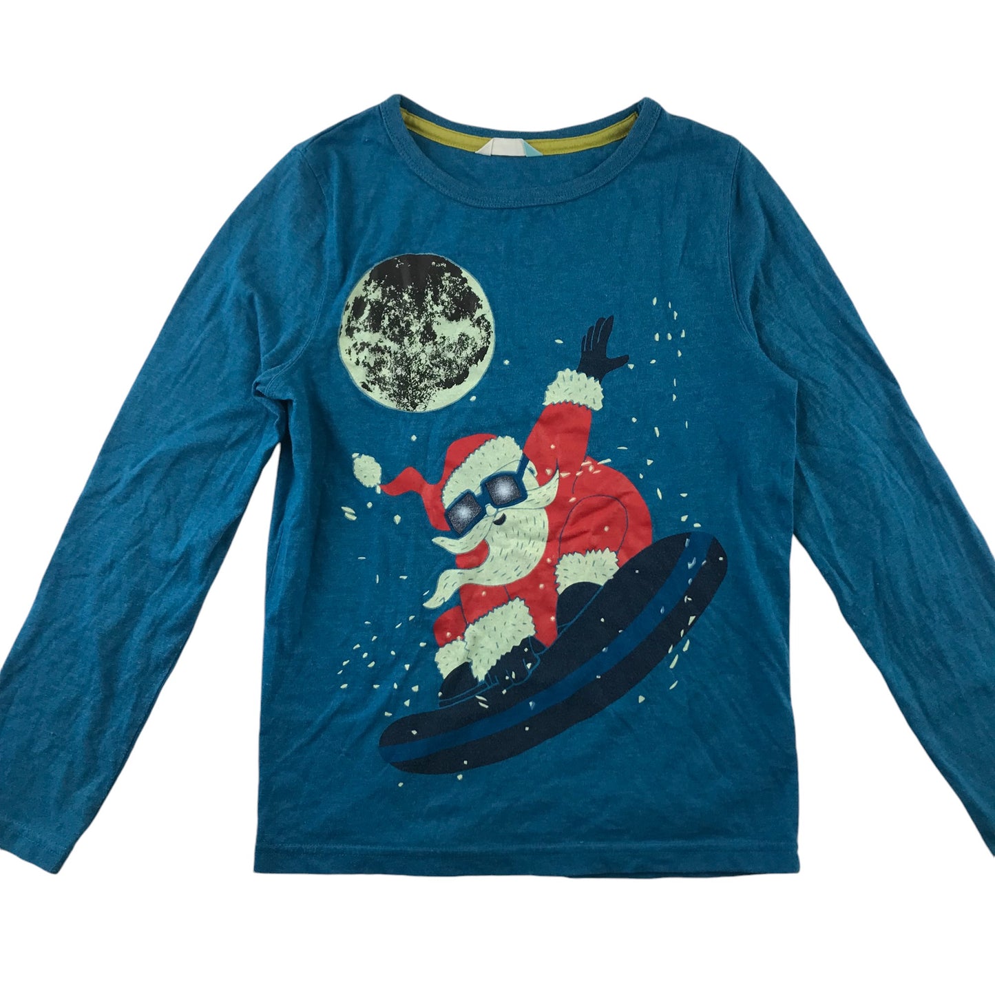 John Lewis Festive T-Shirt 9-10 Years Blue Santa on Snowboard Graphic Print