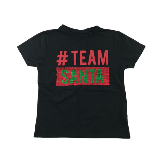 Primark Festive T-Shirt 5-6 Years Black Team Rudolph Team Santa Reversible Sequin Cotton