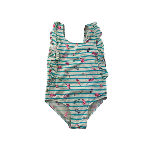 Monsoon Swimsuit Age 7 Light Blue Stripy Beach Holiday Theme One Piece Cossie