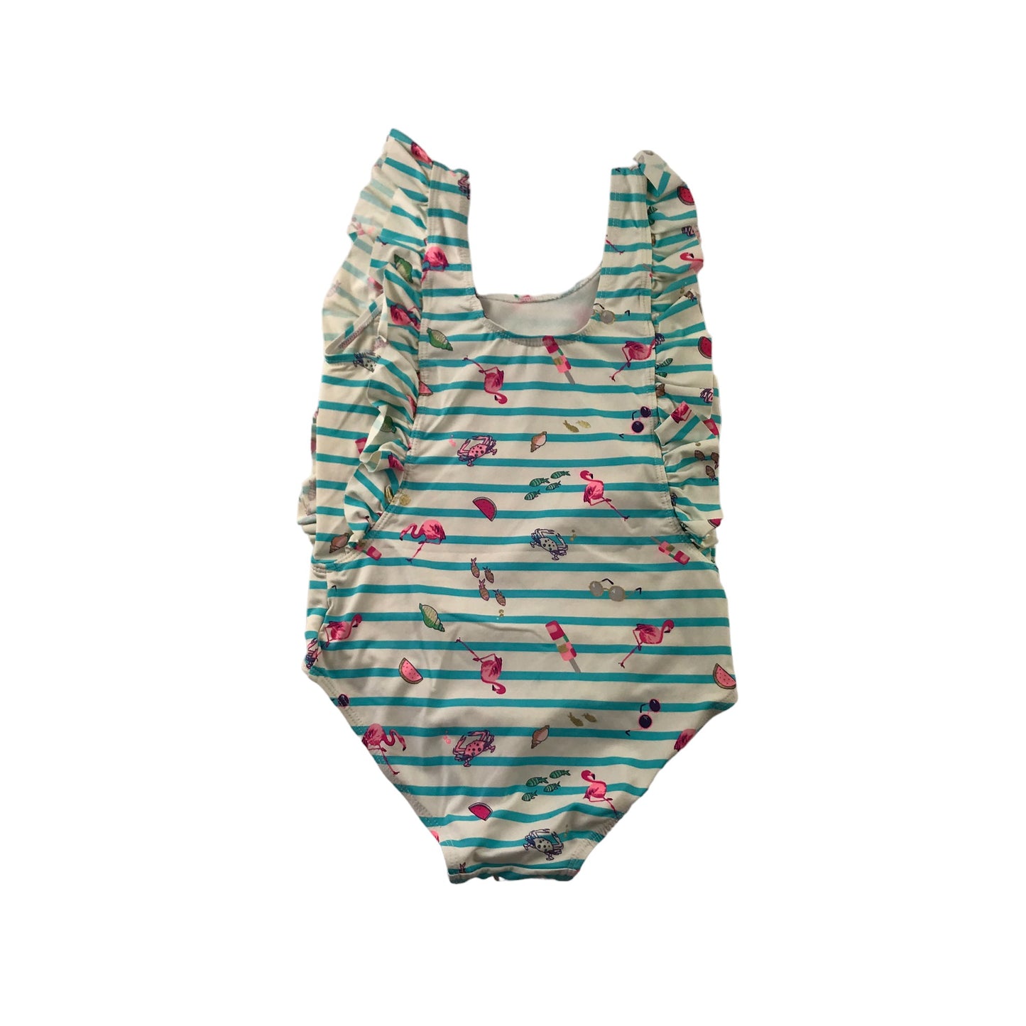 Monsoon Swimsuit Age 7 Light Blue Stripy Beach Holiday Theme One Piece Cossie