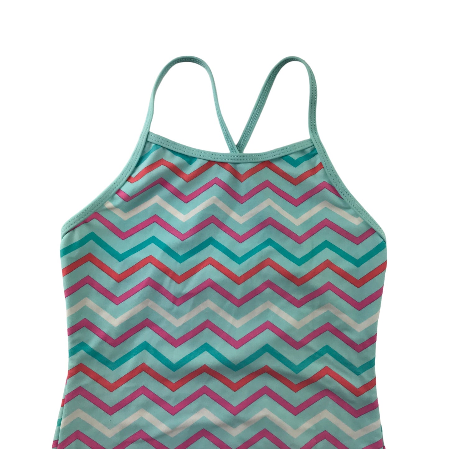 Pierre Robert Swimsuit Age 7 Pink Red Blue White Zigzag Stripy One Piece Cossie