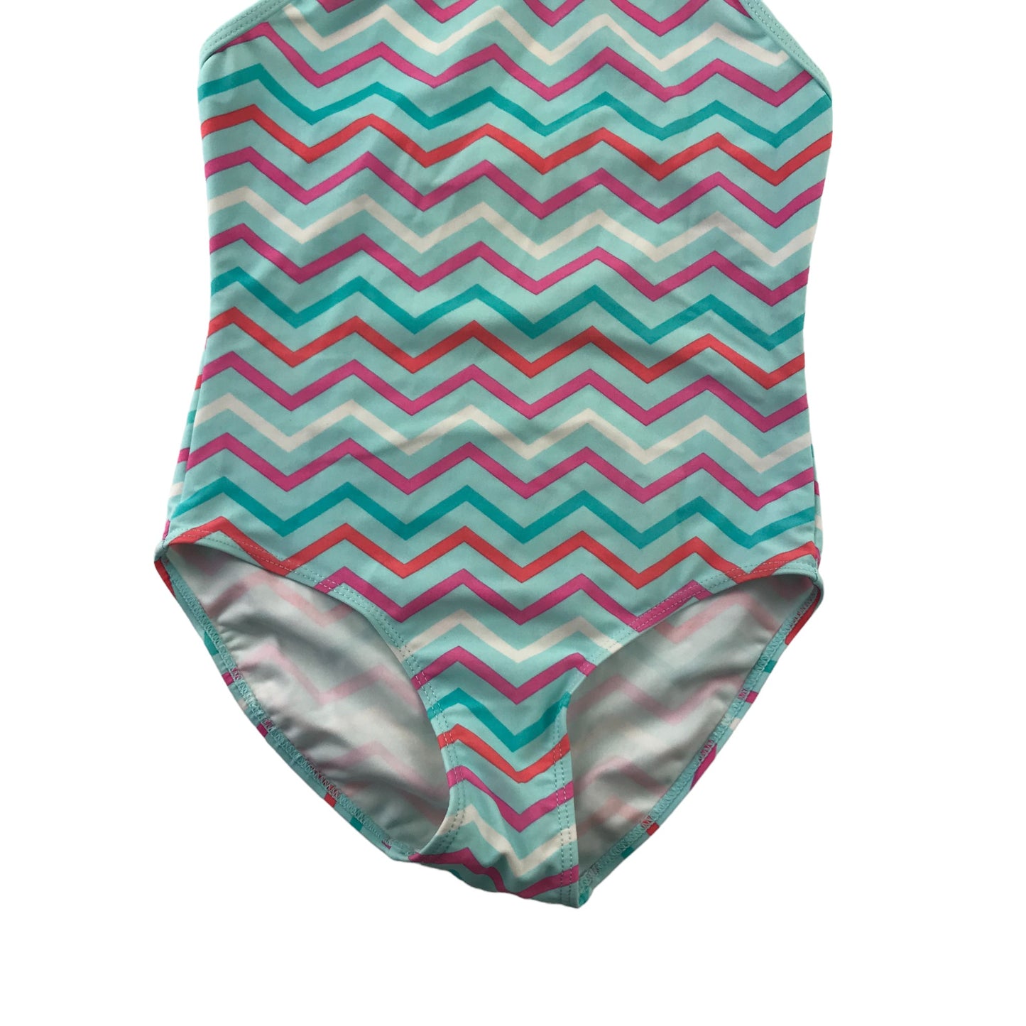 Pierre Robert Swimsuit Age 7 Pink Red Blue White Zigzag Stripy One Piece Cossie