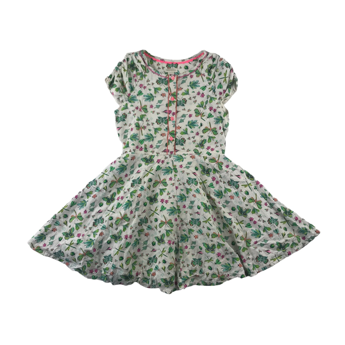 Monsoon Dress 9 years White Bugs Print Pattern Summer