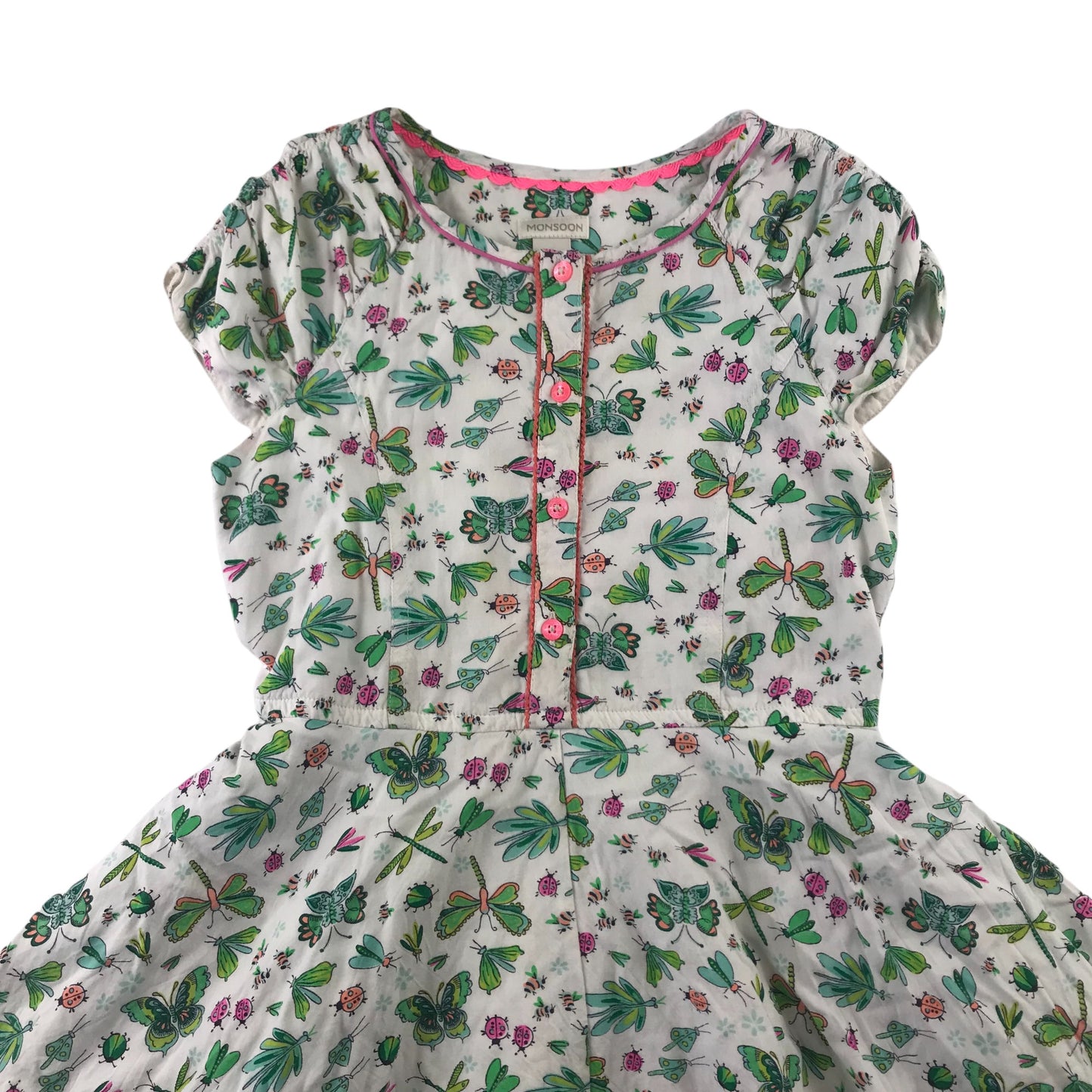 Monsoon Dress 9 years White Bugs Print Pattern Summer