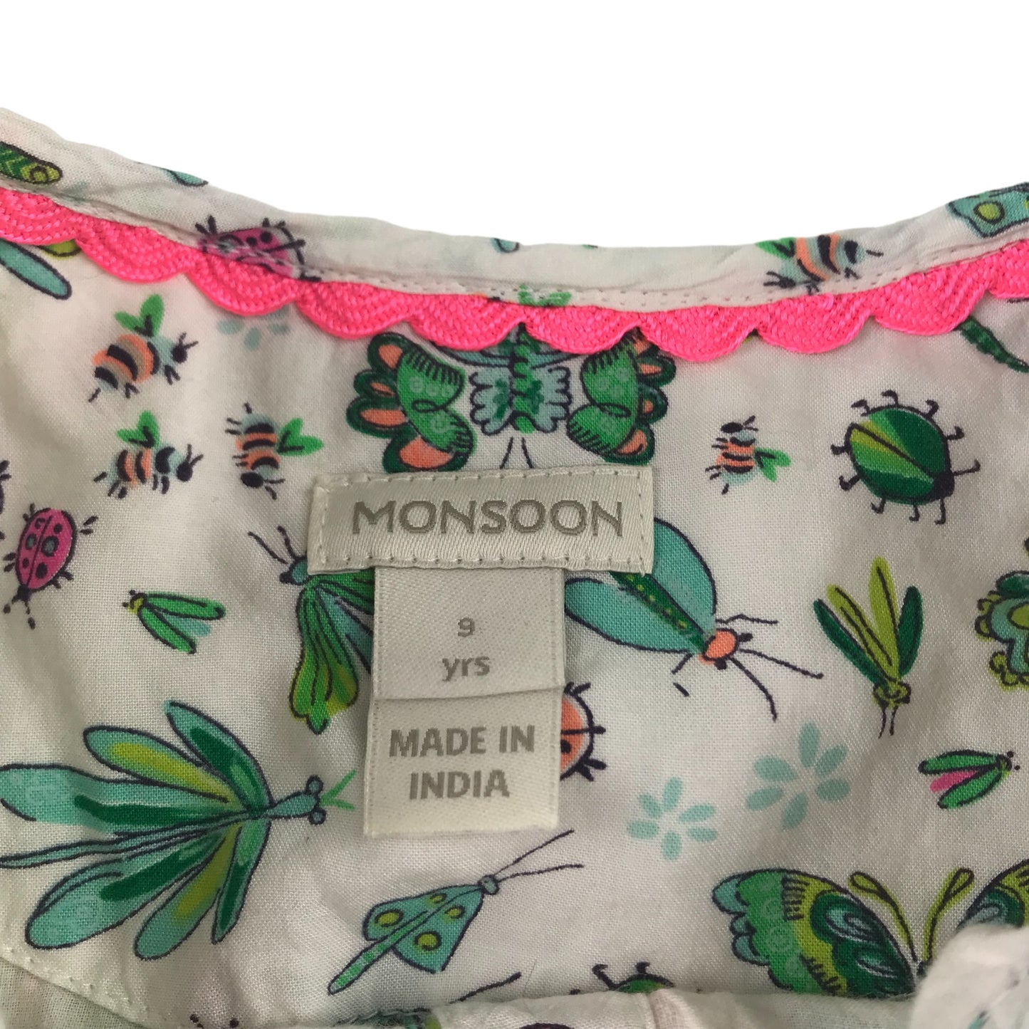 Monsoon Dress 9 years White Bugs Print Pattern Summer