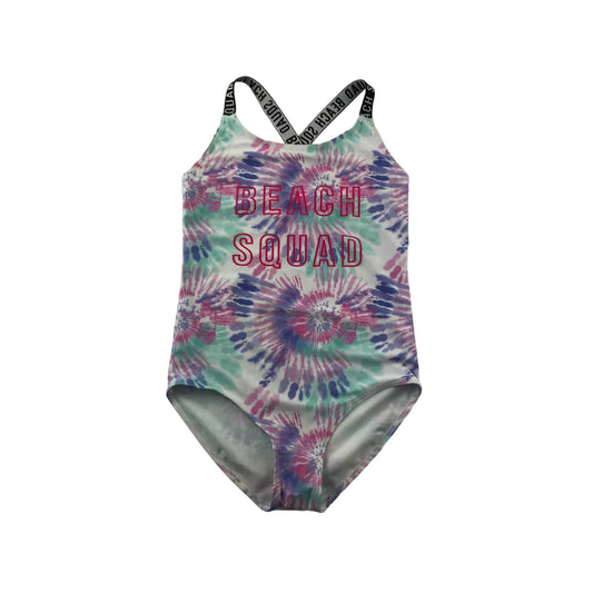 Hello Summer Swimsuit Age 9 Lilac and Turquoise Tie Dye Beach Squad One Piece Cossie