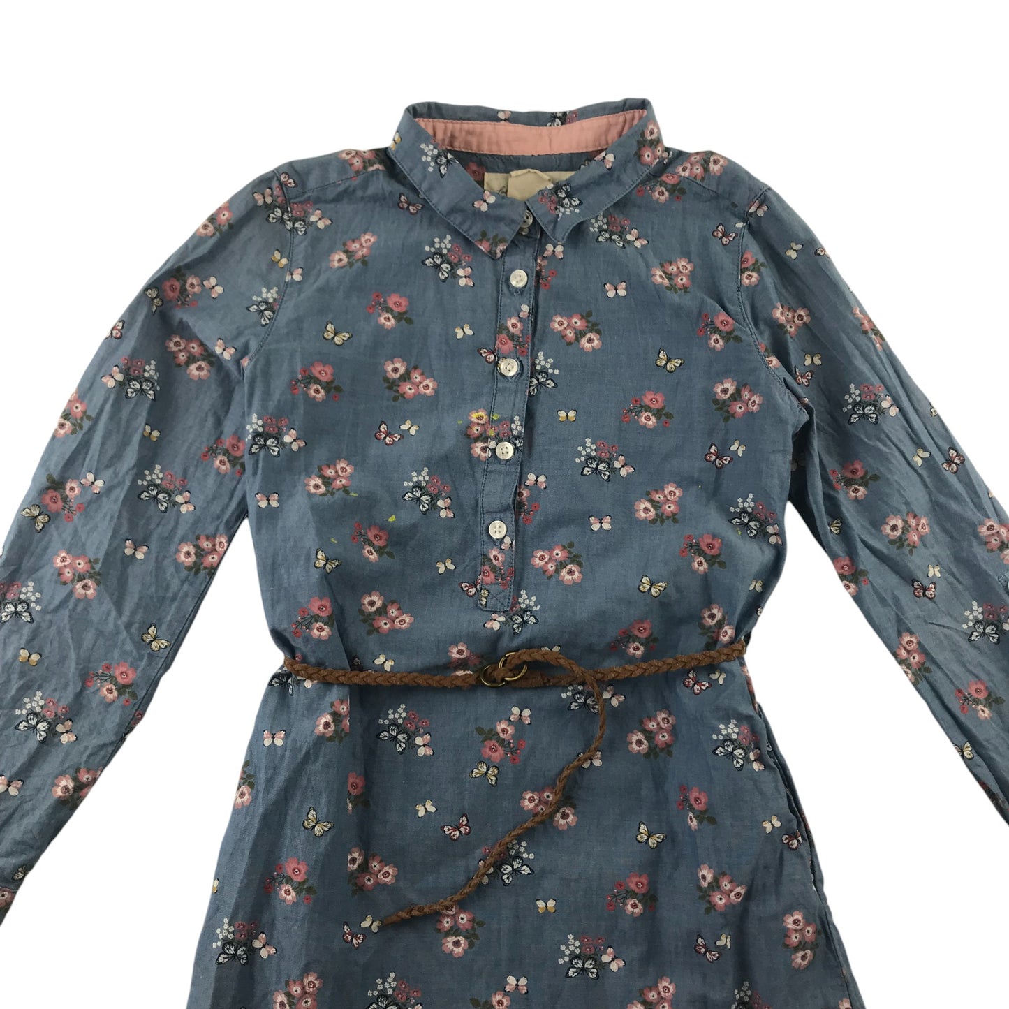 H&M Dress 8-9 years Blue Floral Long Sleeve Shirt