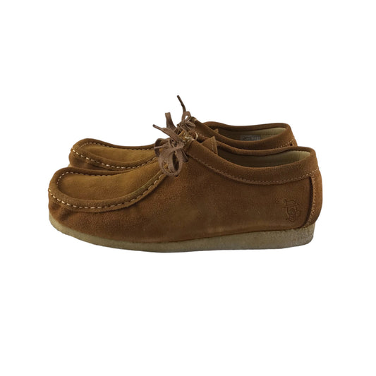 Nanny State shoes shoe size UK 6 camel brown suede moccasin style with laces