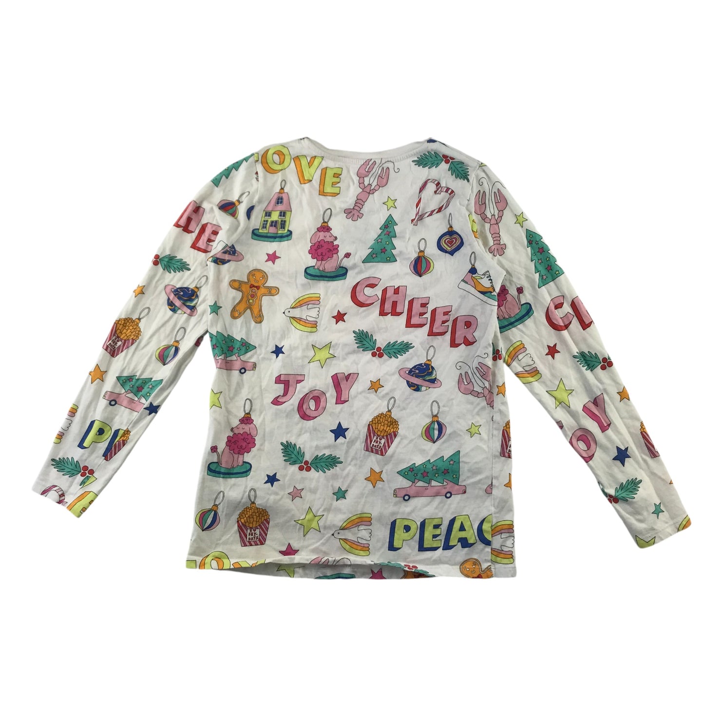 M&S Festive T-Shirt 12-13 Year White Graphic Print with Candy Canes and Ginger Bread Men Cotton