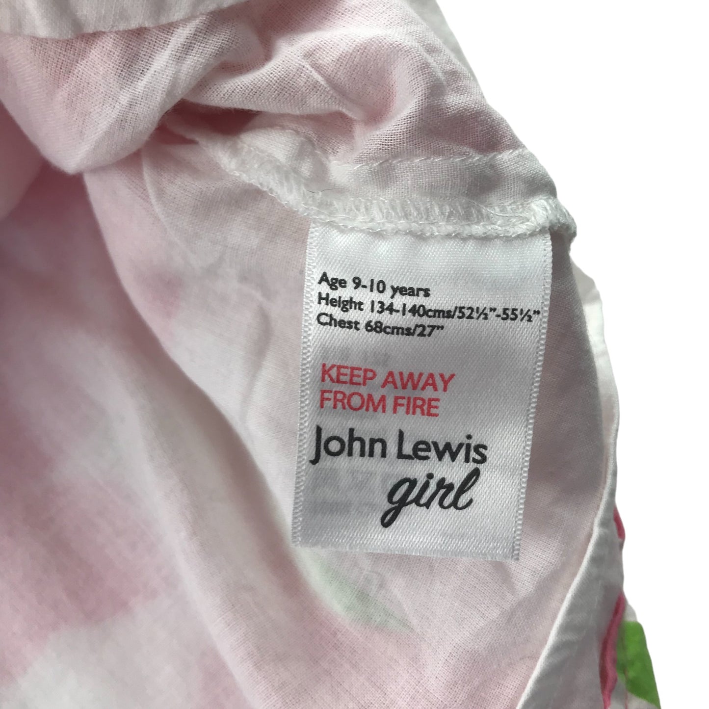 John Lewis Dress 9-10 years White and Pink Floral Cotton