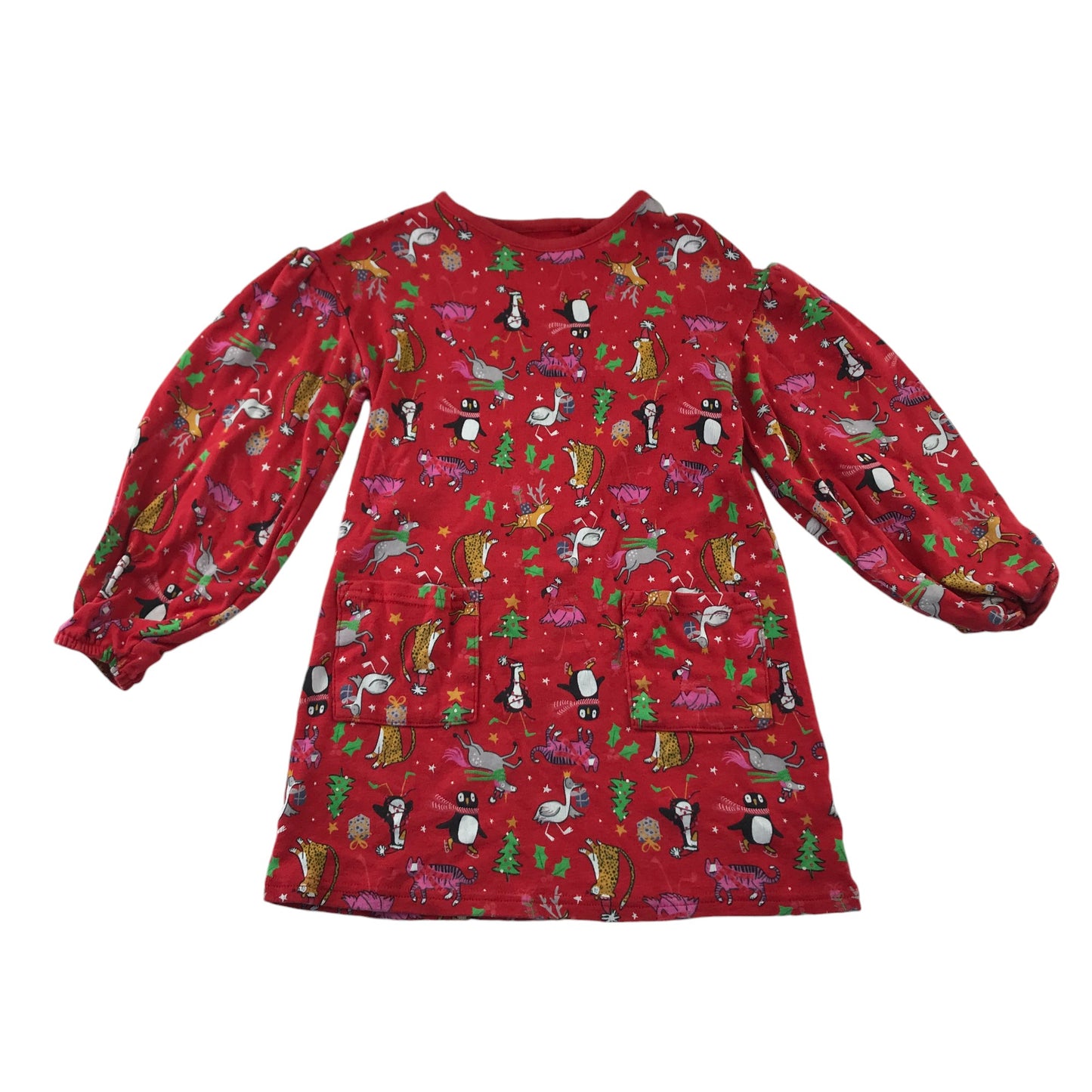 Next dress red festive print pattern long sleeve cotton