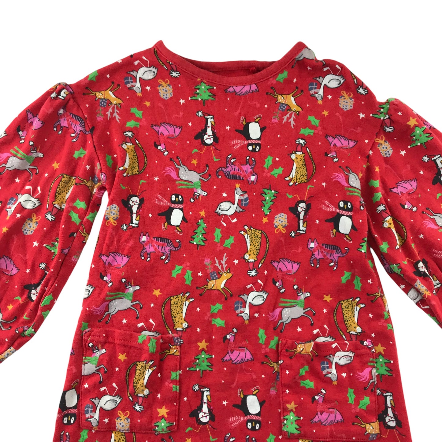 Next dress red festive print pattern long sleeve cotton