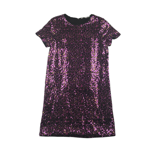 M&S Dress 10-11 Purple Sparkly Sequin Leopard Spots A-line Party