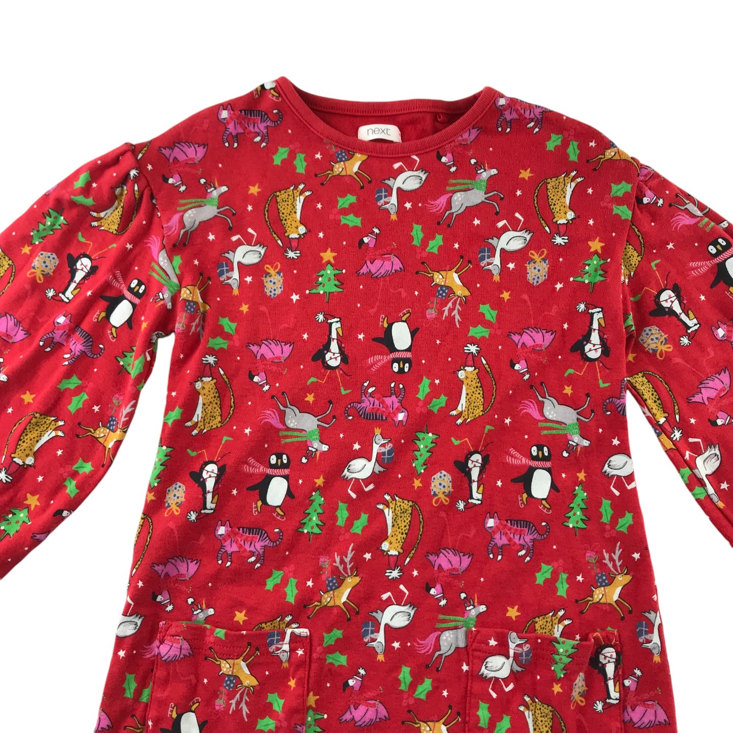 Next dress red festive print pattern long sleeve cotton