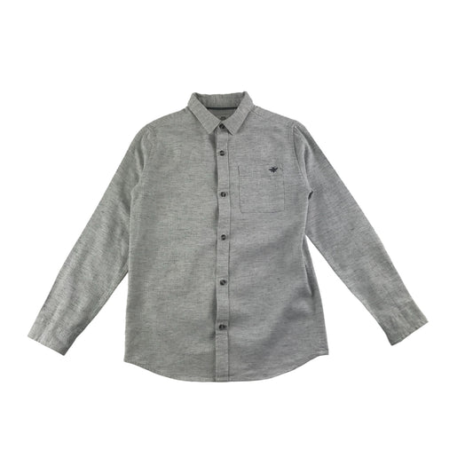 River Island Shirt Age 9 Light Grey Long Sleeve Button Up Cotton Linen Blend