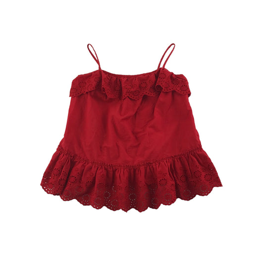 Ralph Lauren Top Age 7 Red Lace Style Frill Hem Cotton