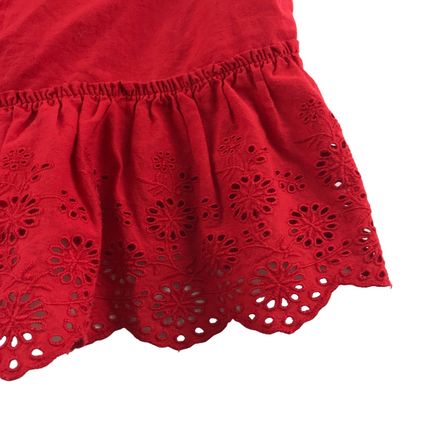 Ralph Lauren Top Age 7 Red Lace Style Frill Hem Cotton