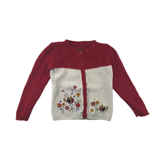 Tu cardigan 4-5 years red and white floral embroidered cotton