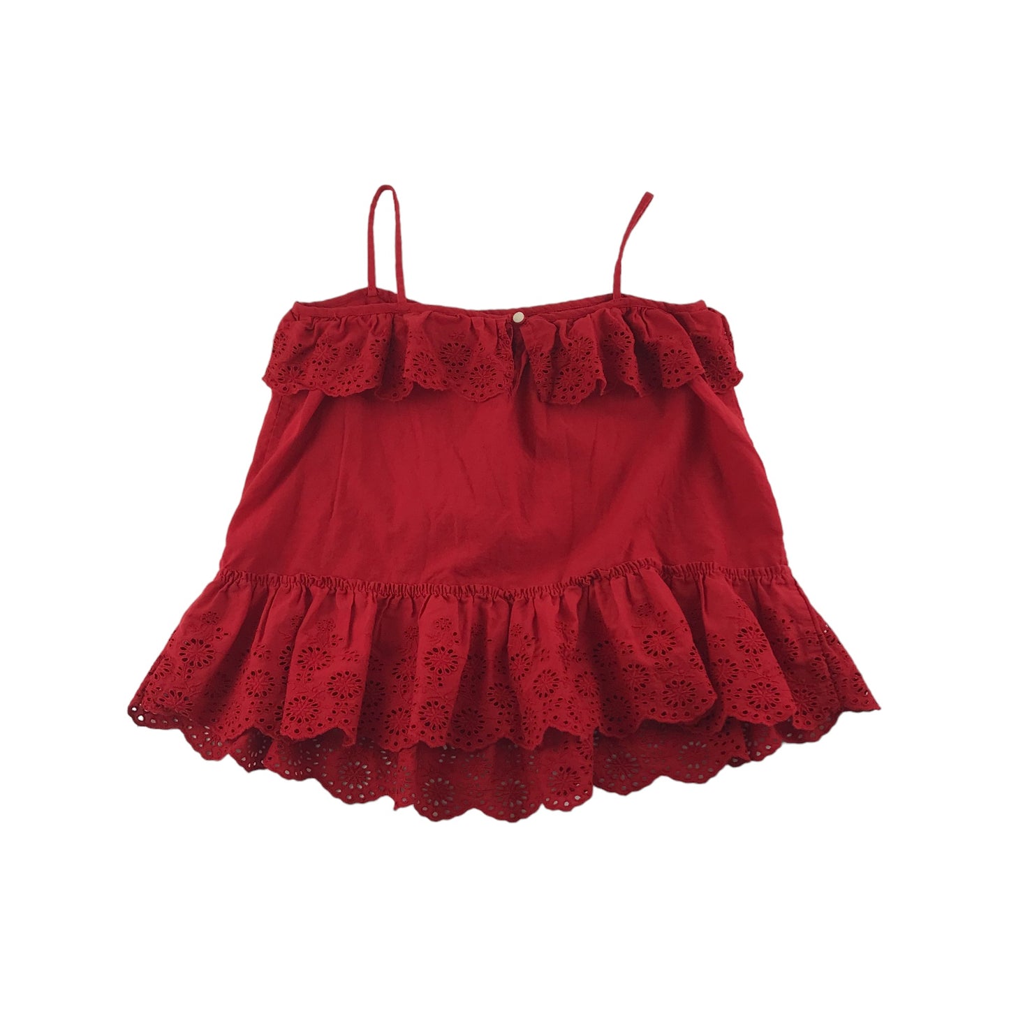 Ralph Lauren Top Age 7 Red Lace Style Frill Hem Cotton