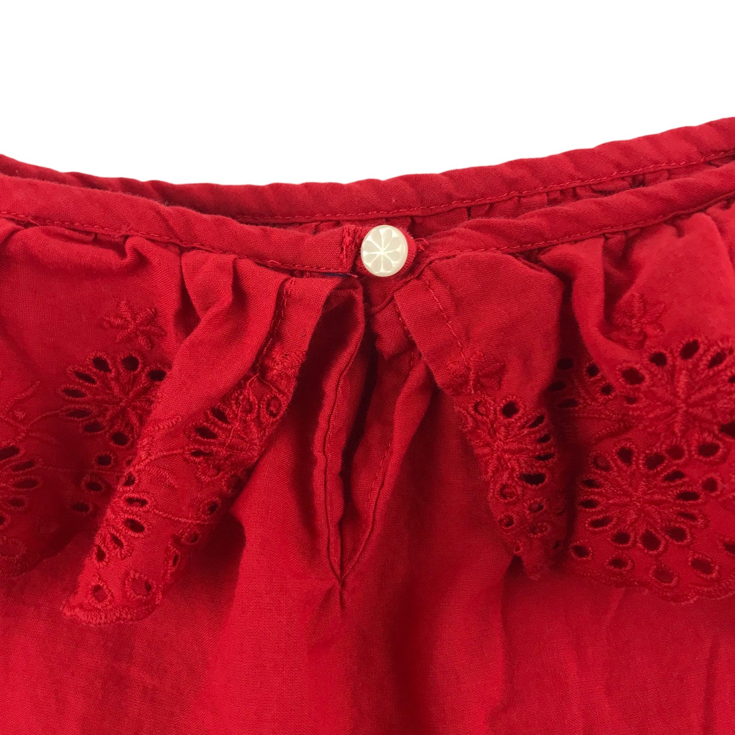 Ralph Lauren Top Age 7 Red Lace Style Frill Hem Cotton