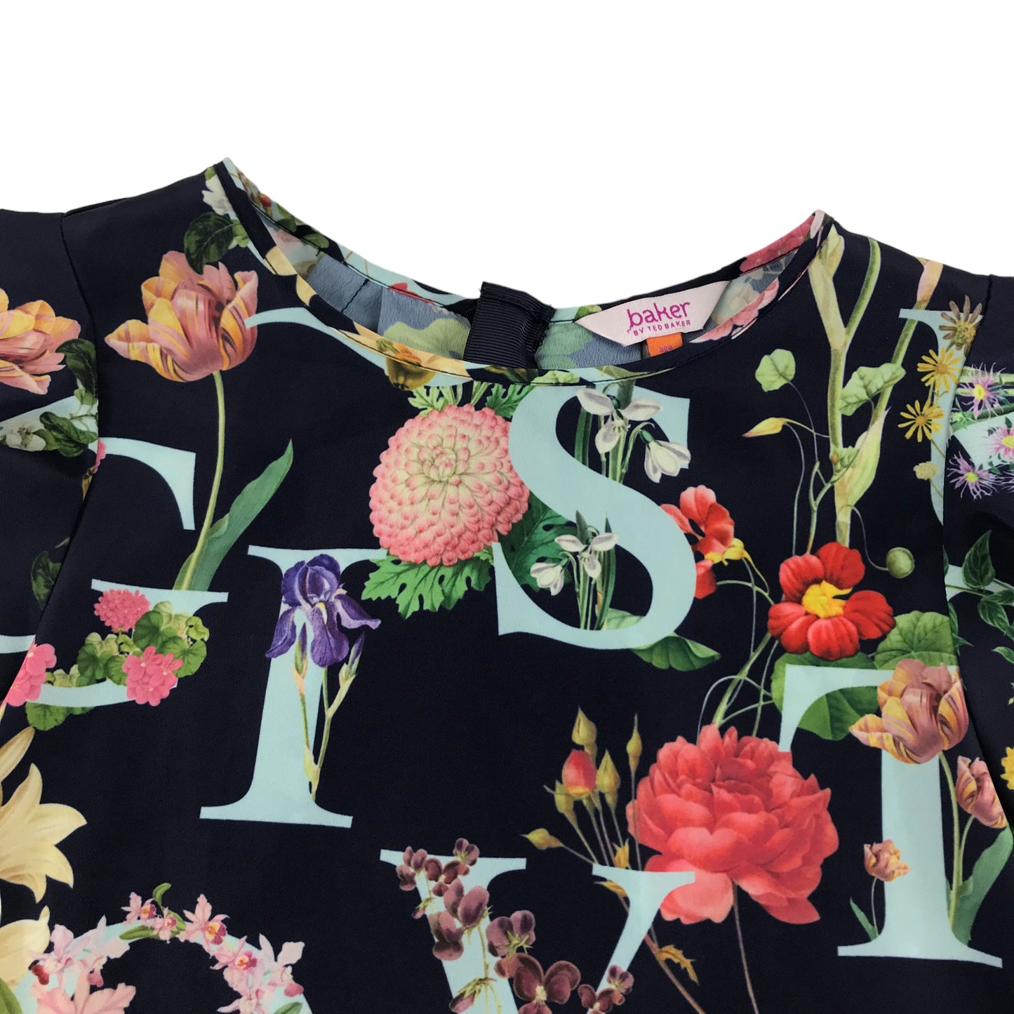 Ted Baker Blouse Age 8 Navy Blue Floral Sleeveless Frill Details