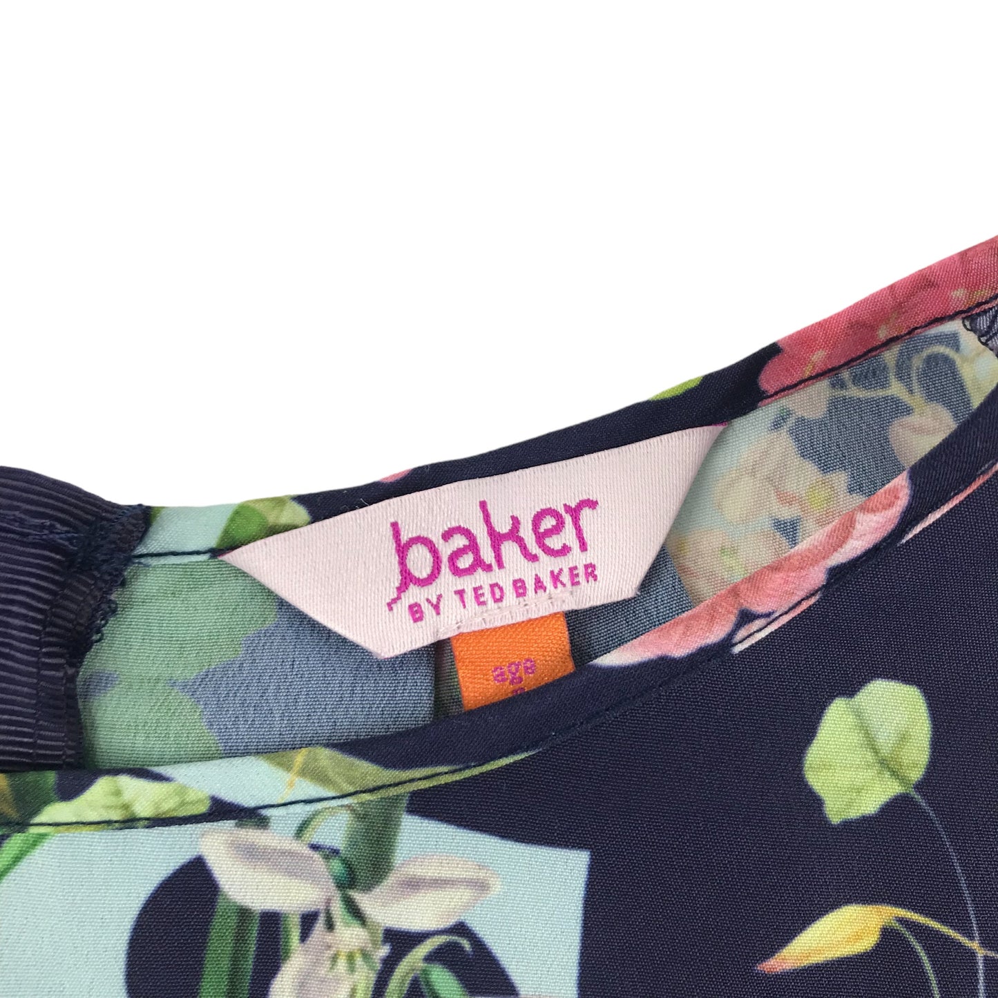 Ted Baker Blouse Age 8 Navy Blue Floral Sleeveless Frill Details