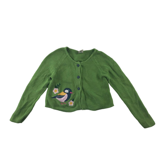 Frugi cardigan 6-7 years green embroidered bird and flowers organic cotton