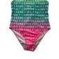 Shein Swimsuit Age 9-10 Blue Pink Green Text Graphic Print One Piece Cossie