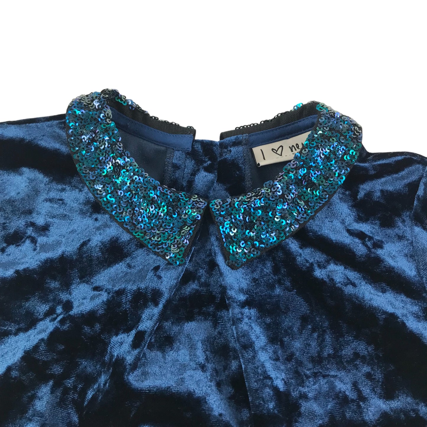 Next Dress Age 5 Blue Velvet Sequin Collar Details