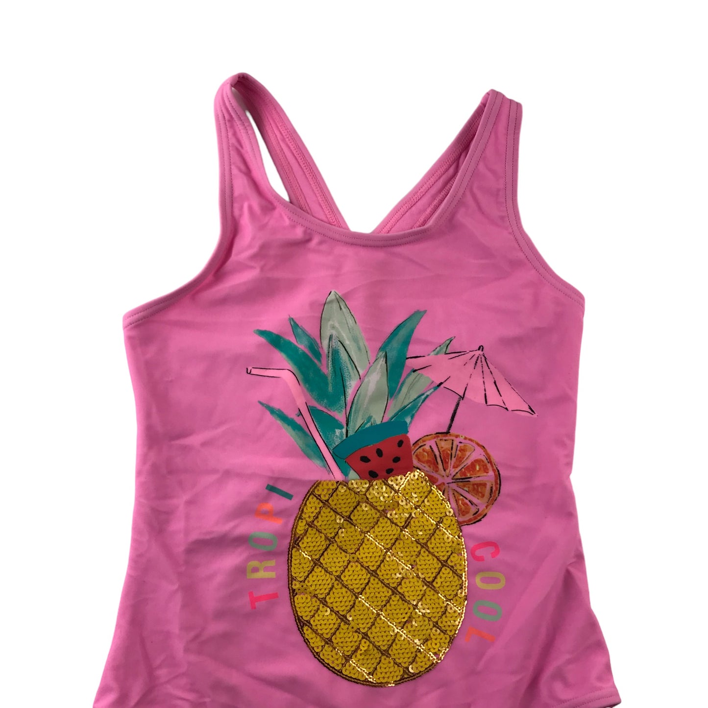 M&S Swimsuit Age 11 Pink Sequin Pineapple One Piece Cossie