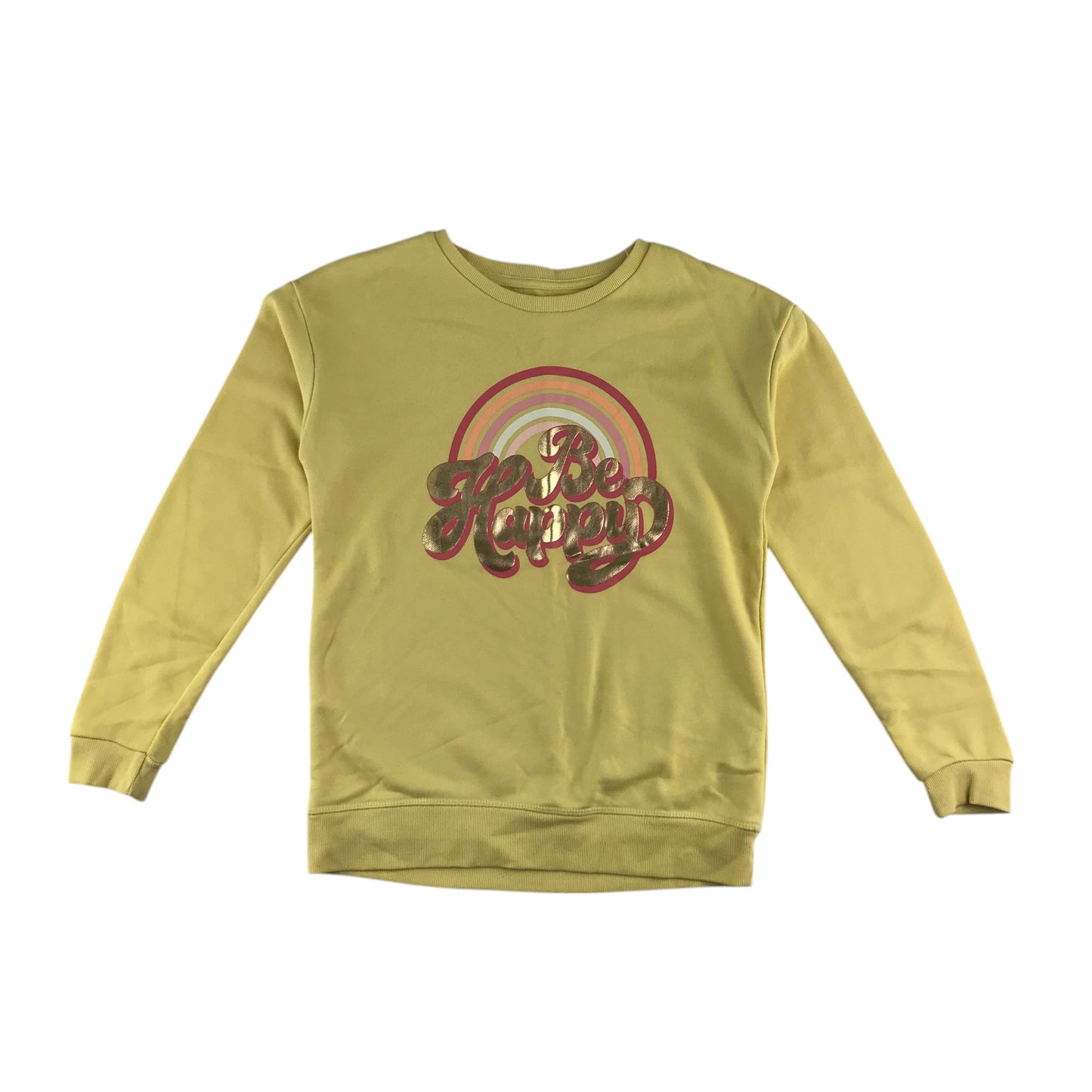 Primark sweater 11-12 years yellow Be Happy print long sleeve jersey