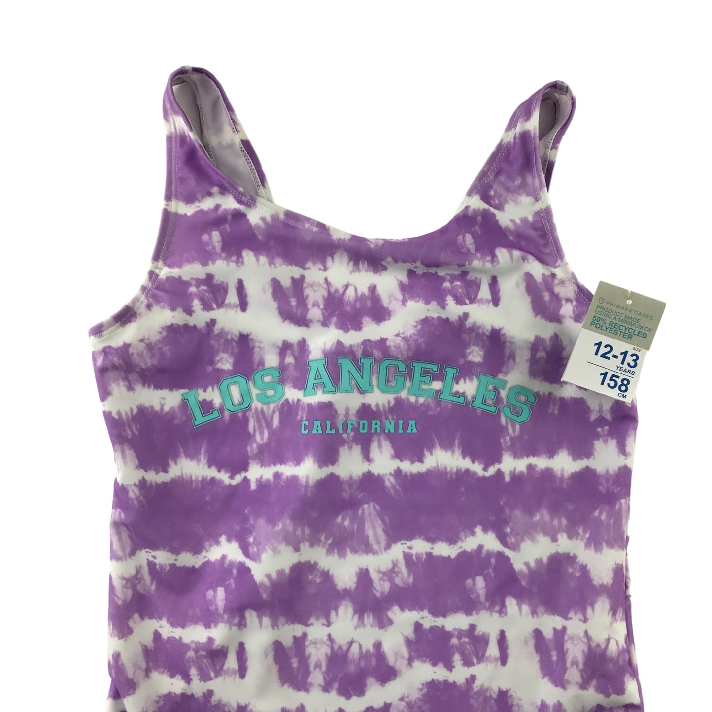 Primark Swimsuit Age 12 Lilac and White Tie Dye Los Angeles One Piece Cossie