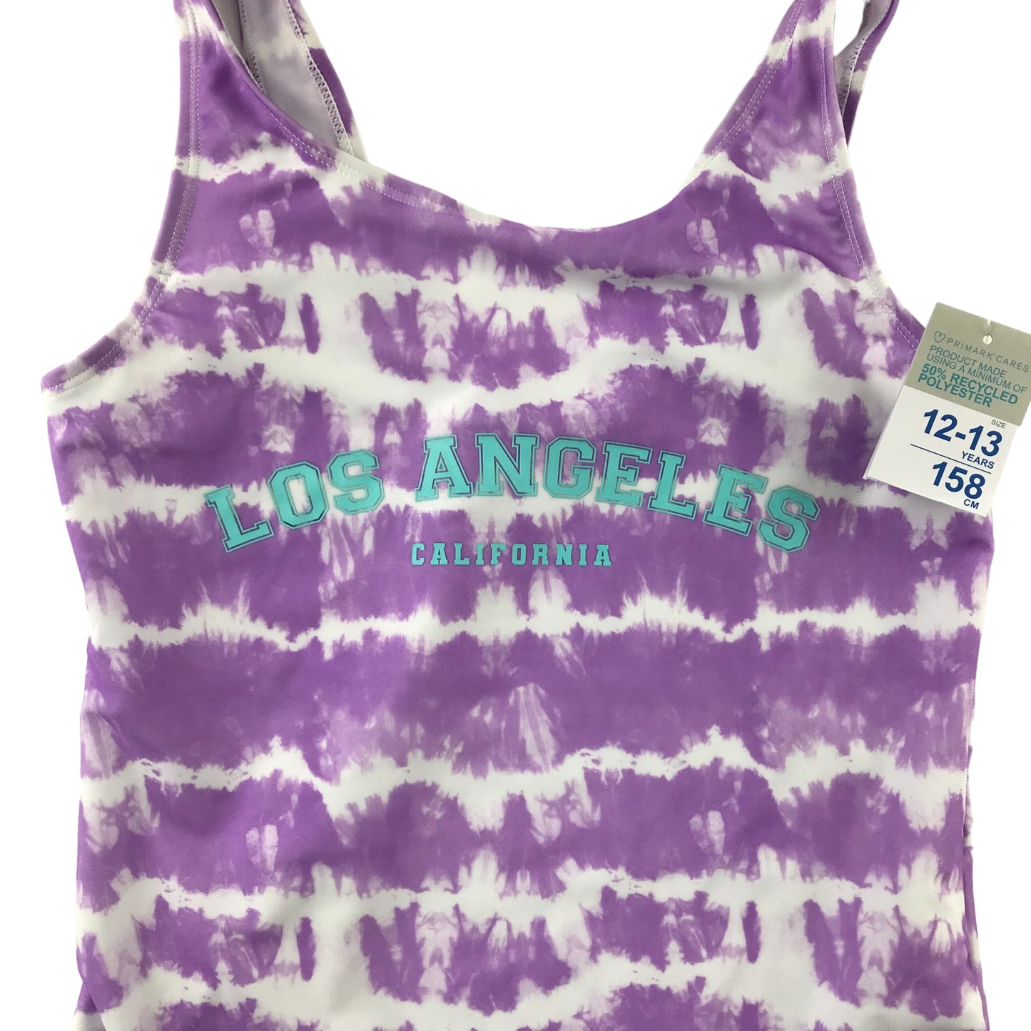 Primark Swimsuit Age 12 Lilac and White Tie Dye Los Angeles One Piece Cossie