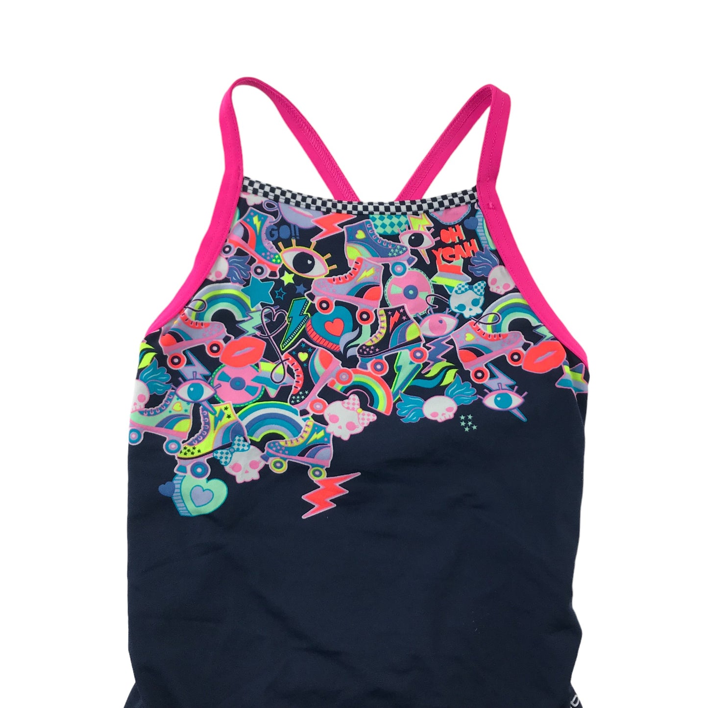 Decathlon Nabaiji Swimsuit Age 10-12 Navy Blue with Multicolour Graphic Print One Piece Cossie