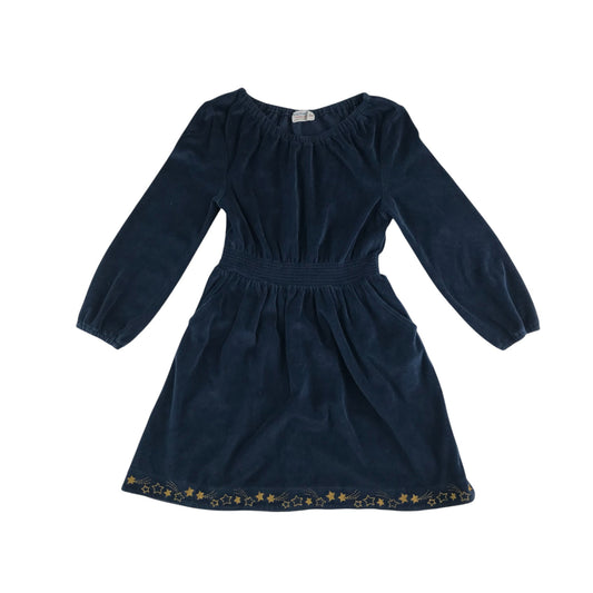 Fatface dress 5-6 years navy blue velour style with shooting stars embroidery