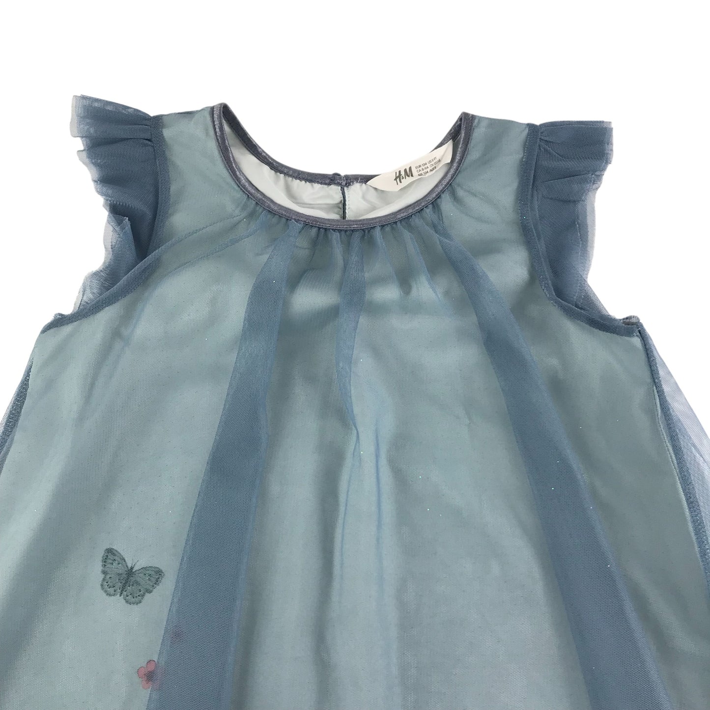 H&M Dress Age 8-9 Blue A-line Mesh Layered Forest Fauna