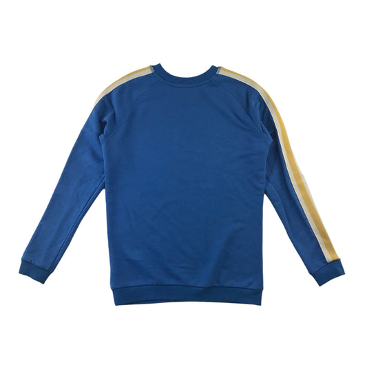 M&S sweater 11-12 years royal blue with with and yellow shoulder stripe