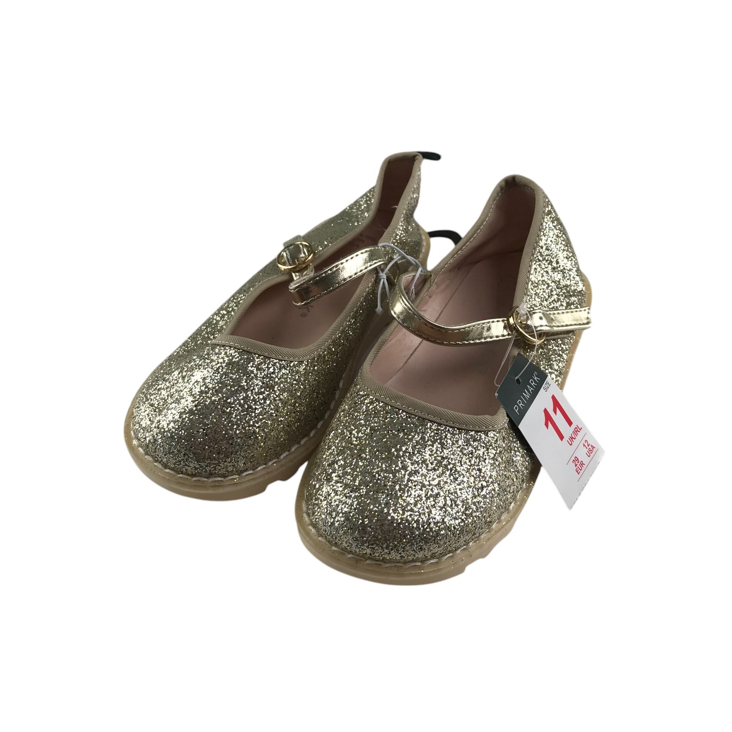 Primark pumps shoe size UK 11 junior golden sparkly with buckles