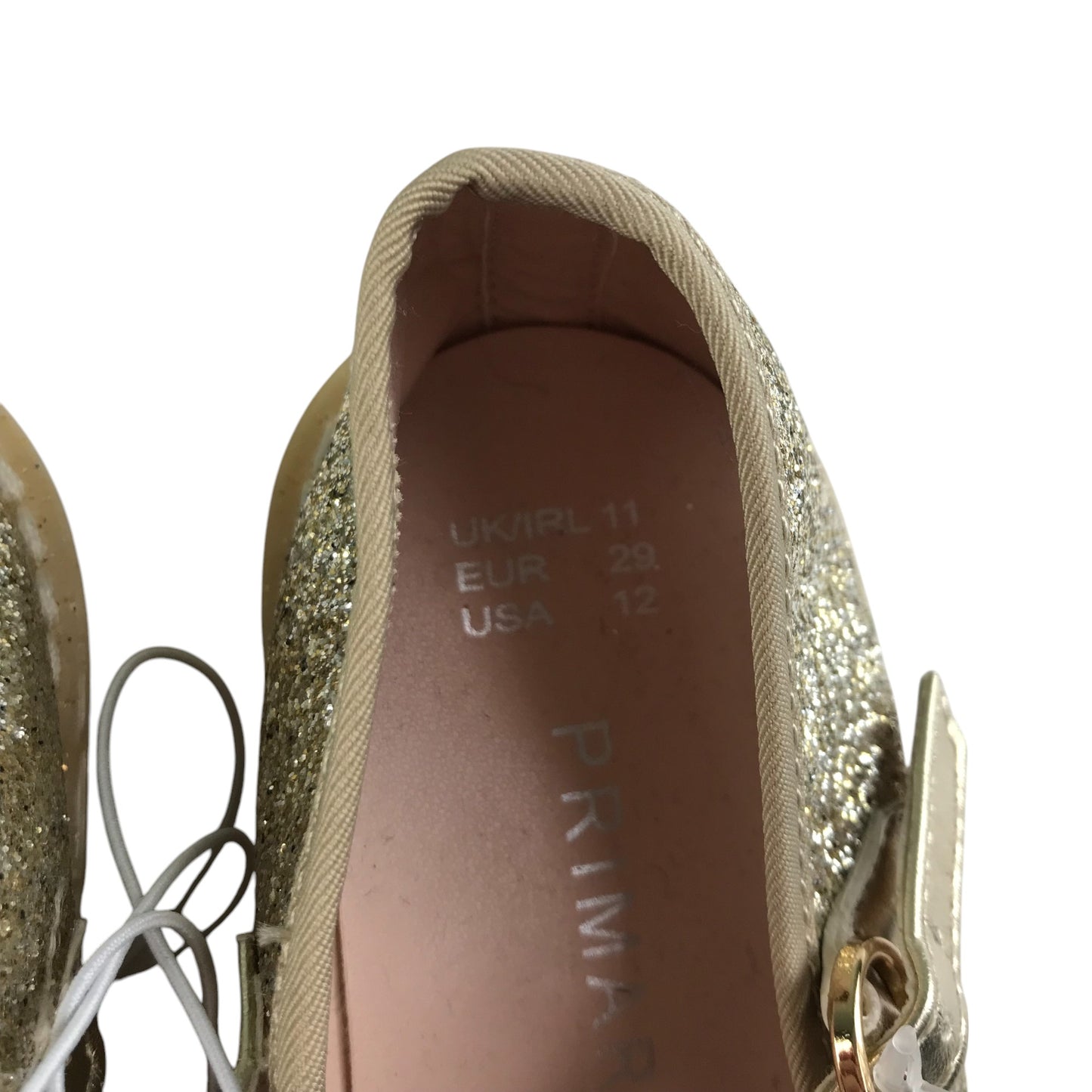 Primark pumps shoe size UK 11 junior golden sparkly with buckles