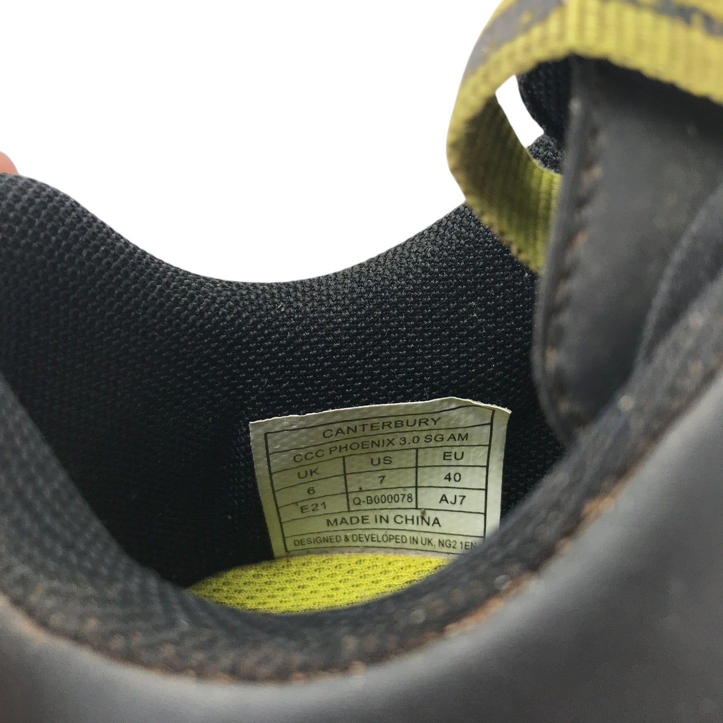 Canterbury rugby boots shoe size UK 6 black with yellow logos